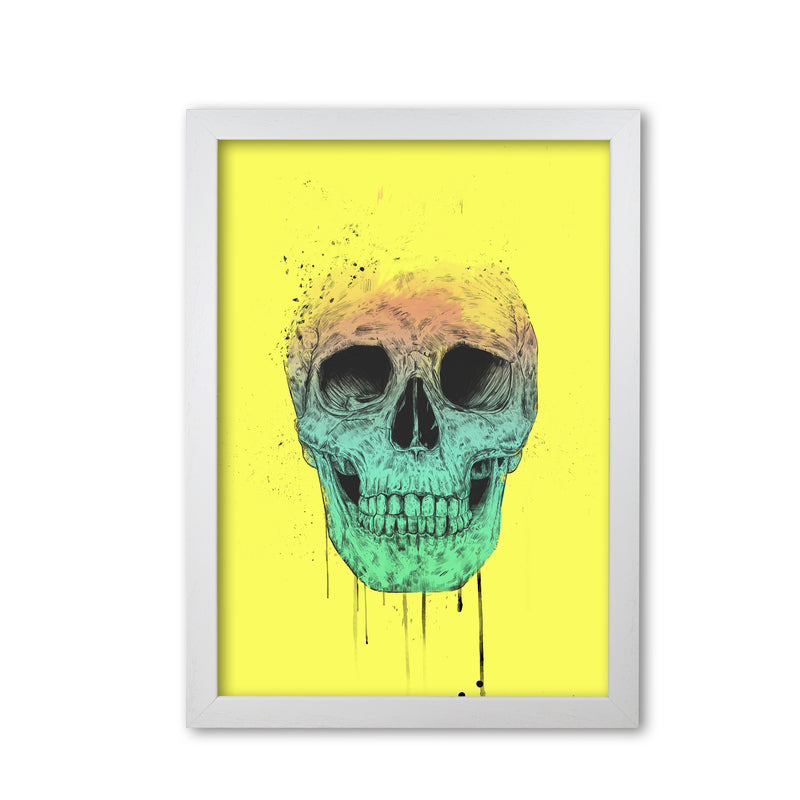 Yellow Pop Art Skull Art Print by Balaz Solti White Grain
