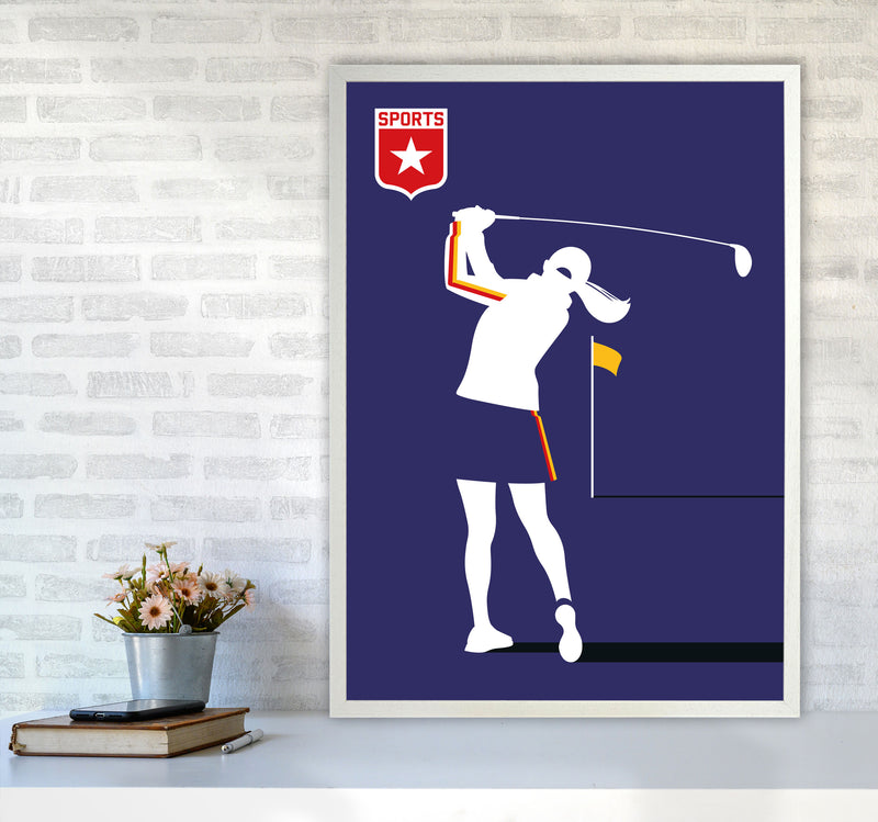 Golf Blue Art Print by Bo Lundberg A1 Oak Frame