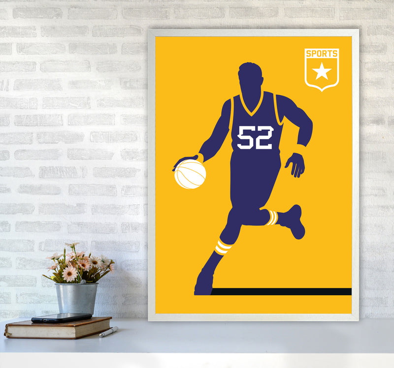 Basketball Yellow Art Print by Bo Lundberg A1 Oak Frame