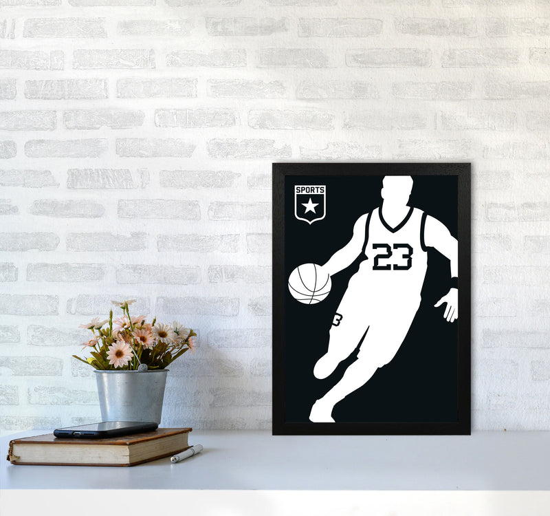 Basketball Black Art Print by Bo Lundberg A3 White Frame