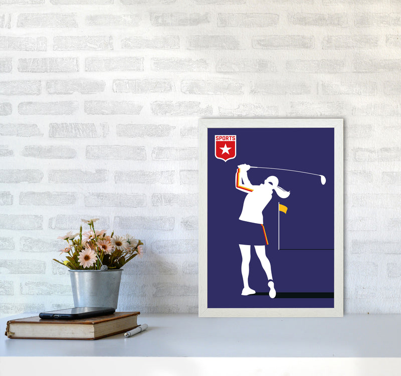 Golf Blue Art Print by Bo Lundberg A3 Oak Frame