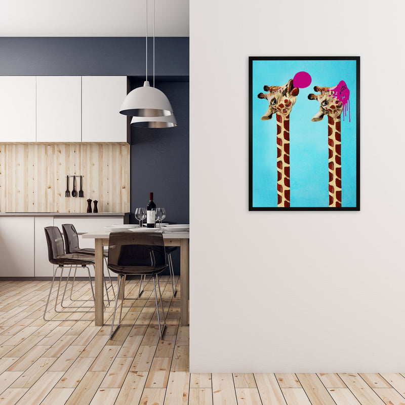 Giraffes With Bubblegum Art Print by Coco Deparis A1 White Frame