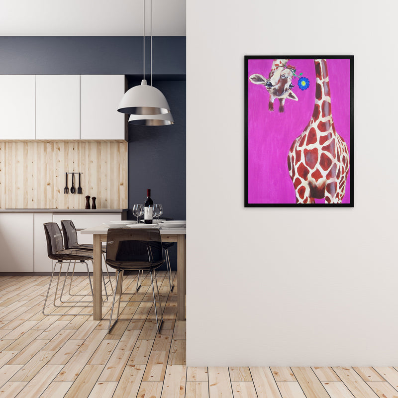 Giraffe With Blue Flower Art Print by Coco Deparis A1 White Frame