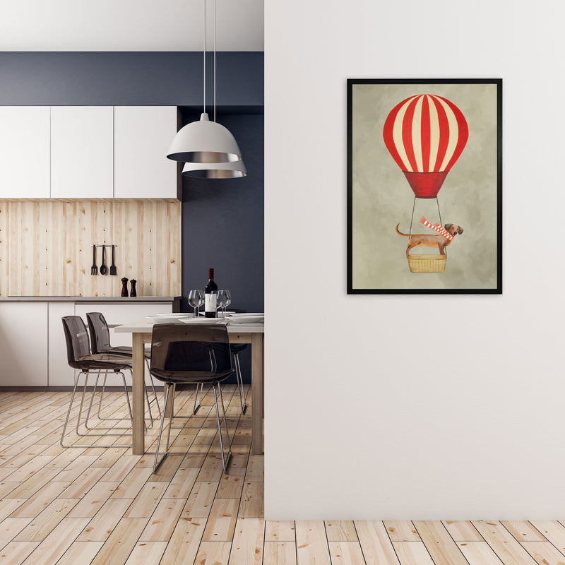 Daschund With Airballoon Art Print by Coco Deparis A1 White Frame