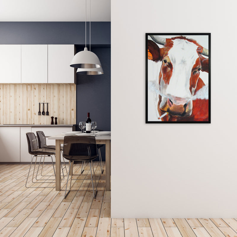 Cow Smoking 02 Art Print by Coco Deparis A1 White Frame