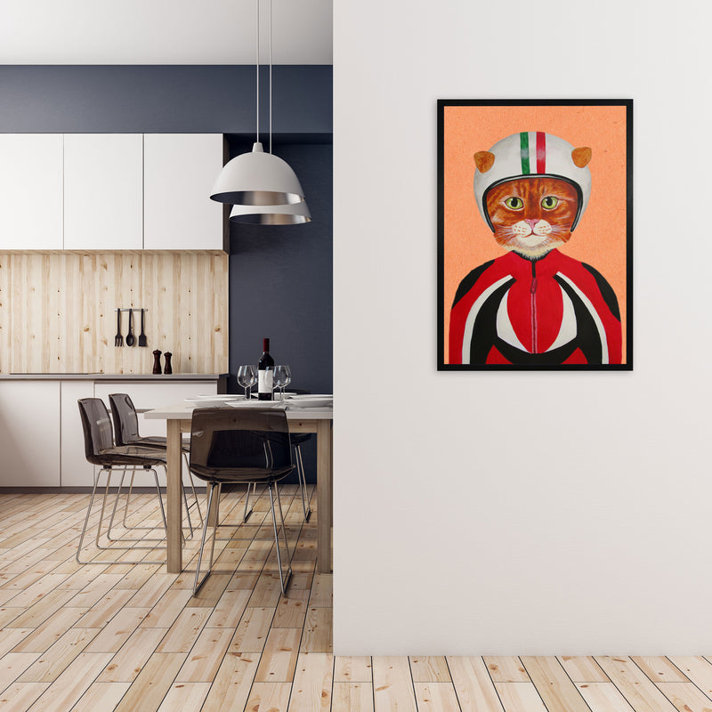 Cat With Helmet Art Print by Coco Deparis A1 White Frame