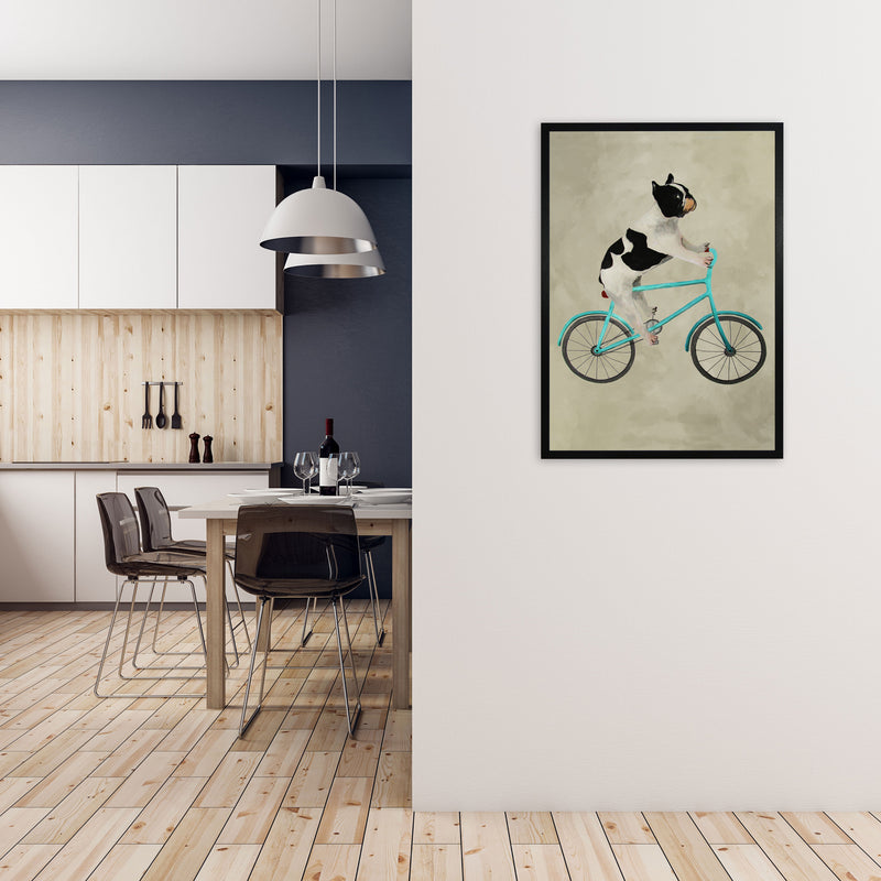 Bulldog On Bicycle Art Print by Coco Deparis A1 White Frame