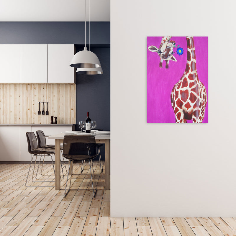 Giraffe With Blue Flower Art Print by Coco Deparis A1 Black Frame