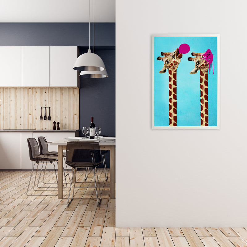 Giraffes With Bubblegum Art Print by Coco Deparis A1 Oak Frame