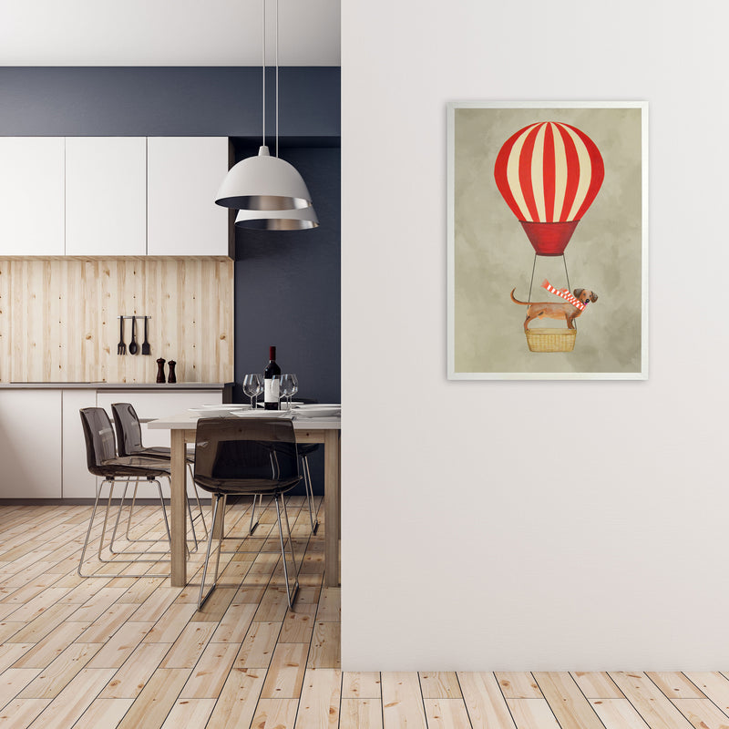 Daschund With Airballoon Art Print by Coco Deparis A1 Oak Frame