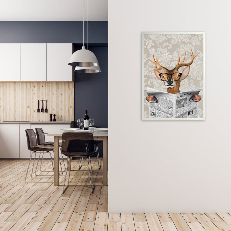 Deer Reading Newspaper Art Print by Coco Deparis A1 Oak Frame