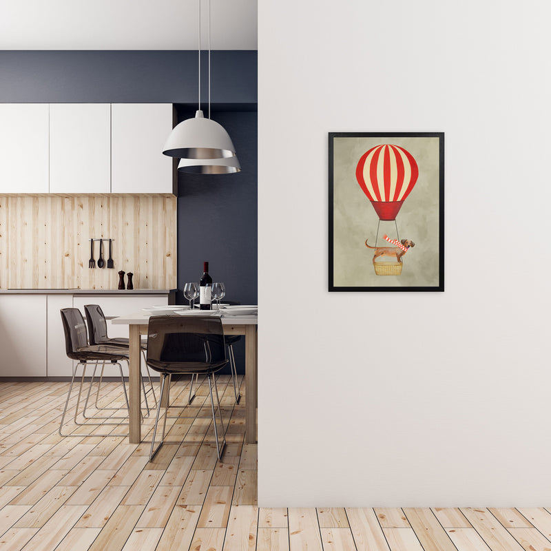 Daschund With Airballoon Art Print by Coco Deparis A2 White Frame