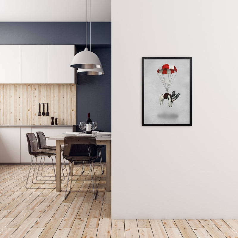 Bulldog With Parachute Art Print by Coco Deparis A2 White Frame