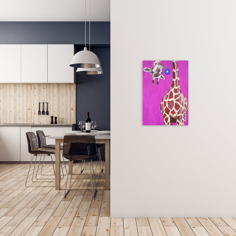 Giraffe With Blue Flower Art Print by Coco Deparis A2 Black Frame
