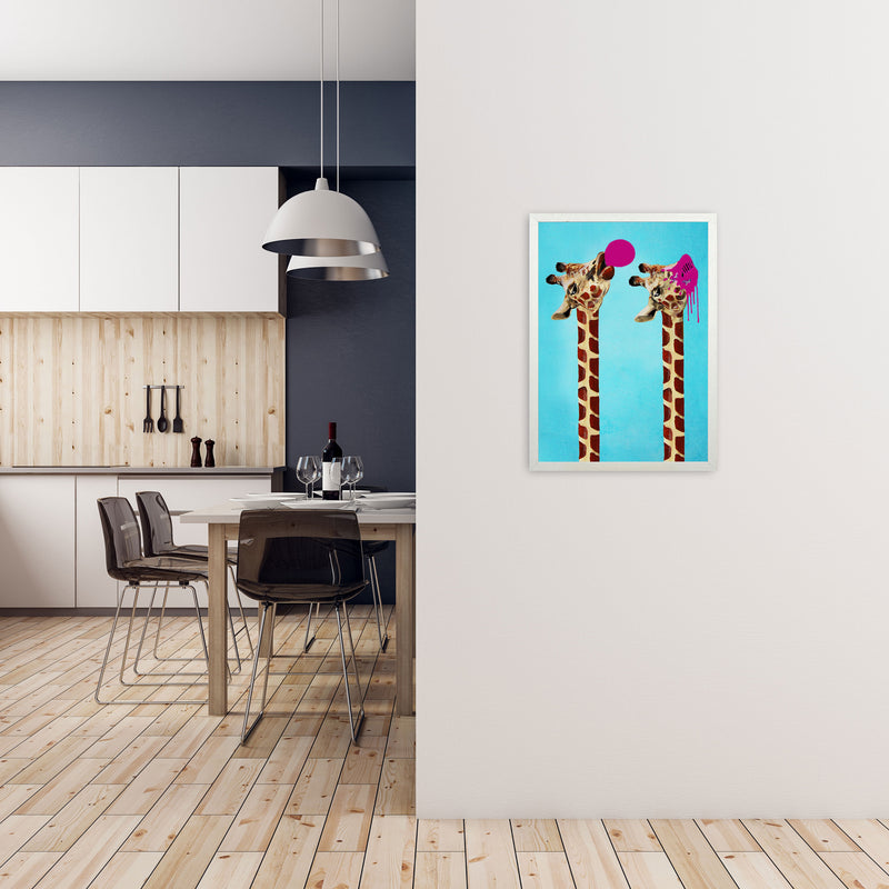 Giraffes With Bubblegum Art Print by Coco Deparis A2 Oak Frame