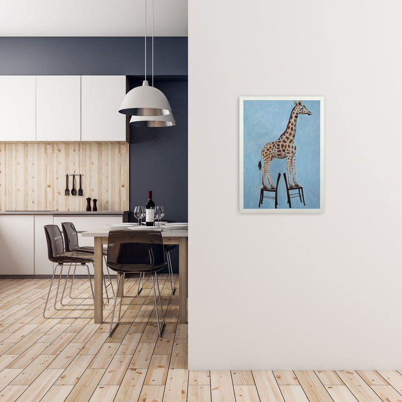 Giraffe On Chairs Art Print by Coco Deparis A2 Oak Frame