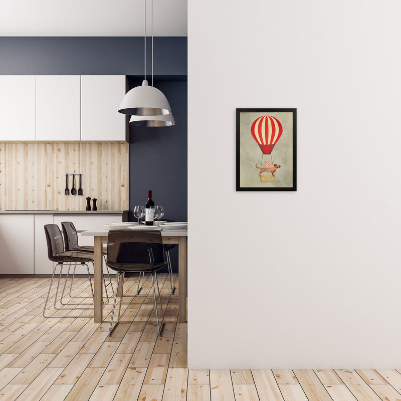 Daschund With Airballoon Art Print by Coco Deparis A3 White Frame