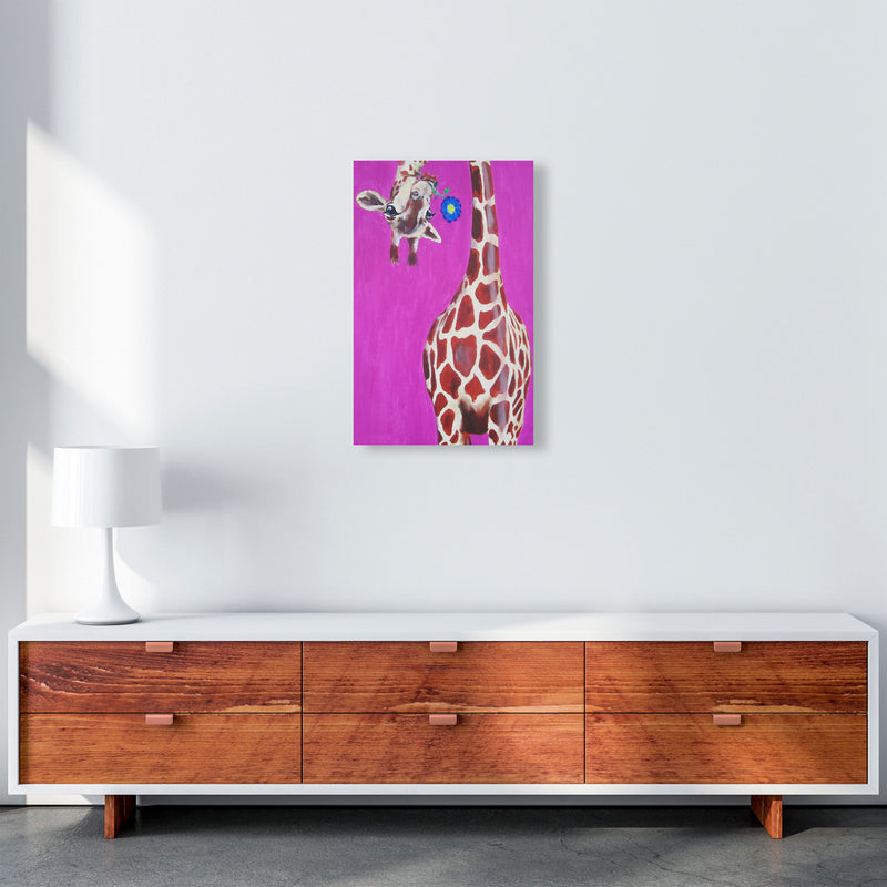 Giraffe With Blue Flower Art Print by Coco Deparis A3 Canvas