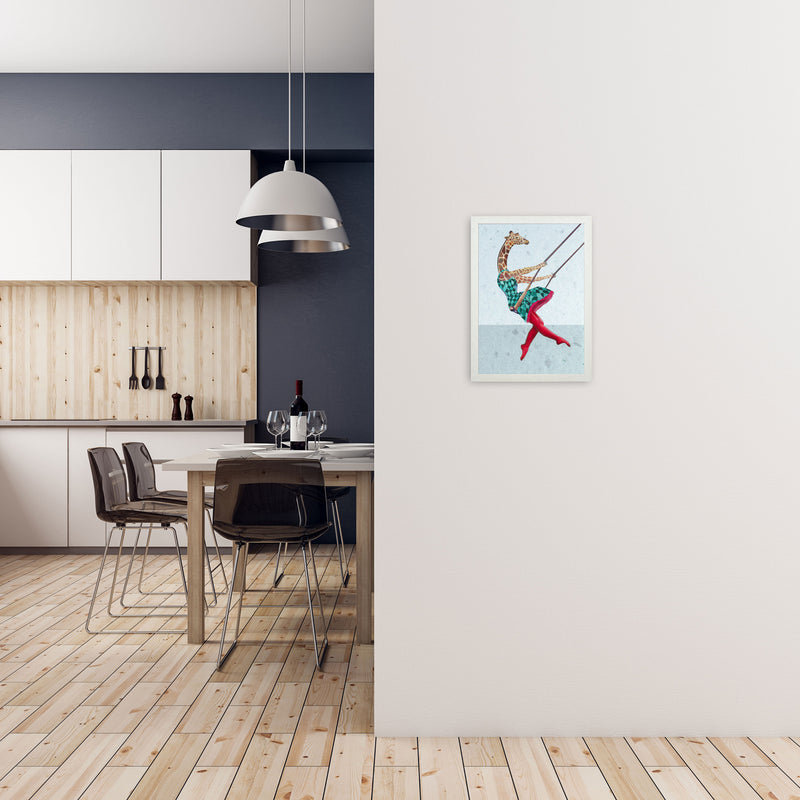 Giraffe On Balance Art Print by Coco Deparis A3 Oak Frame