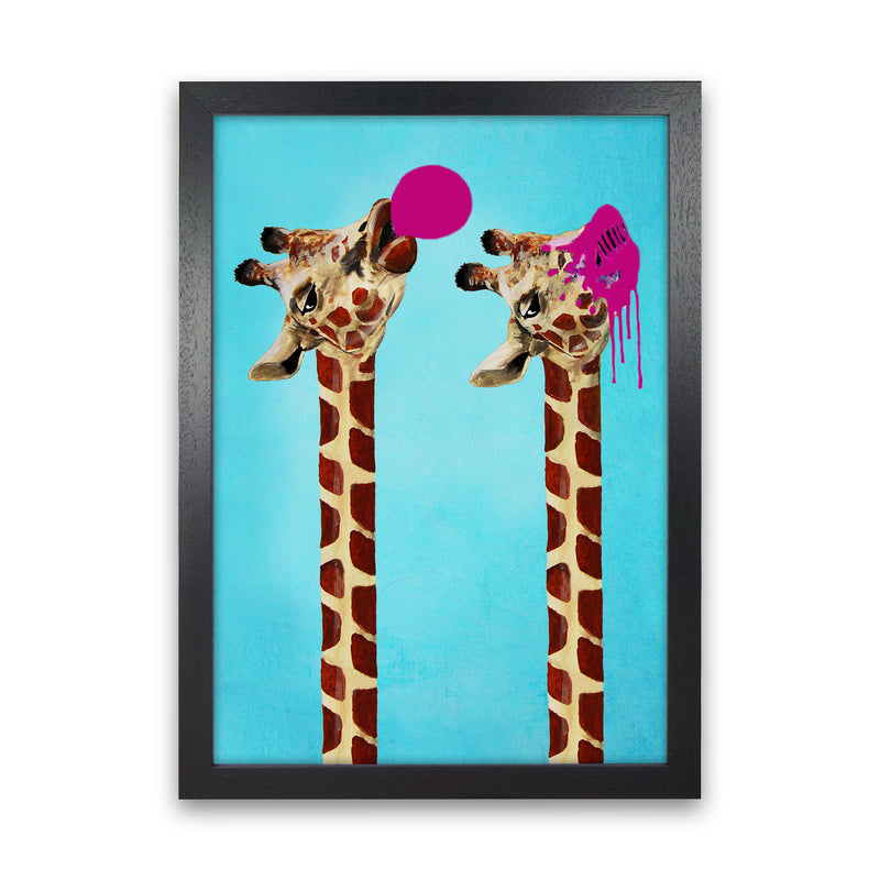 Giraffes With Bubblegum Art Print by Coco Deparis Black Grain