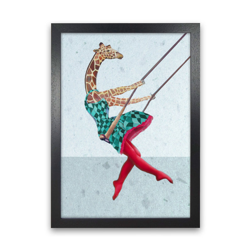 Giraffe On Balance Art Print by Coco Deparis Black Grain