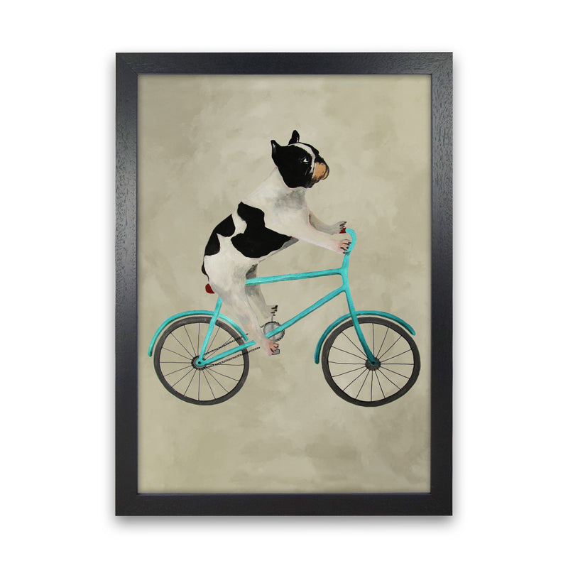 Bulldog On Bicycle Art Print by Coco Deparis Black Grain