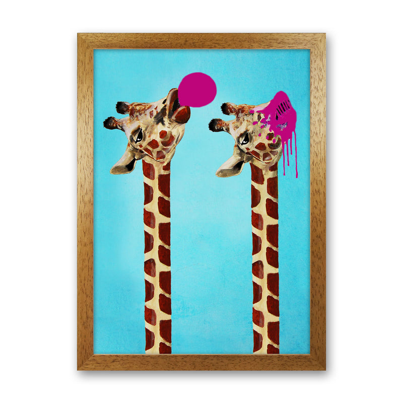 Giraffes With Bubblegum Art Print by Coco Deparis Oak Grain