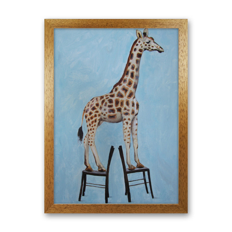 Giraffe On Chairs Art Print by Coco Deparis Oak Grain