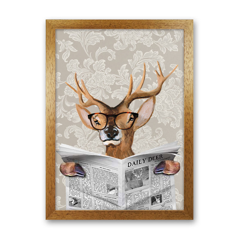 Deer Reading Newspaper Art Print by Coco Deparis Oak Grain