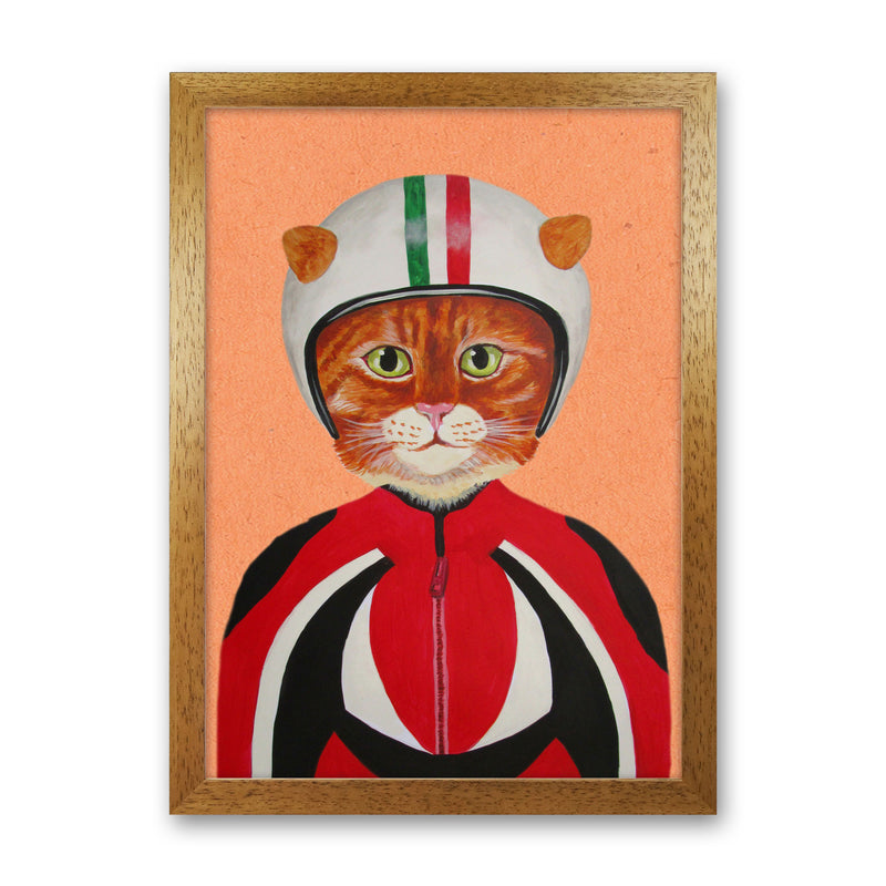 Cat With Helmet Art Print by Coco Deparis Oak Grain