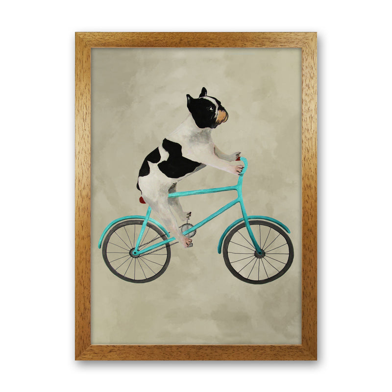 Bulldog On Bicycle Art Print by Coco Deparis Oak Grain
