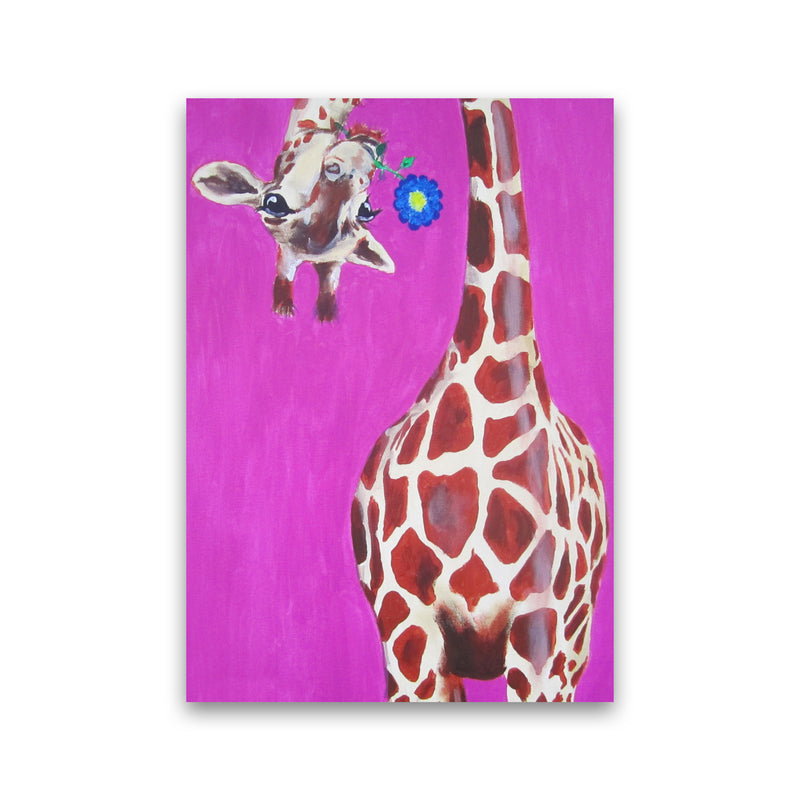 Giraffe With Blue Flower Art Print by Coco Deparis Print Only