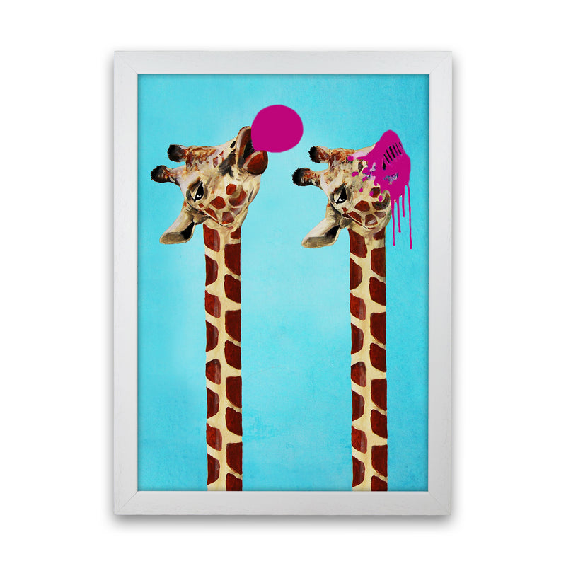 Giraffes With Bubblegum Art Print by Coco Deparis White Grain