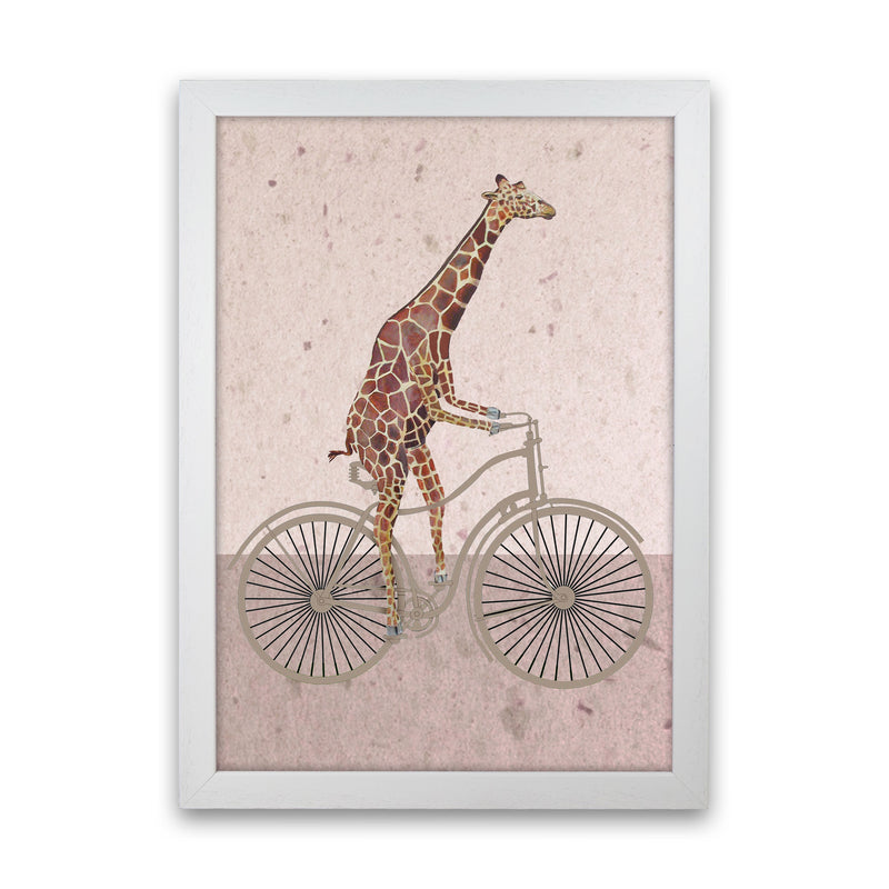 Giraffe On Bicycle Art Print by Coco Deparis White Grain