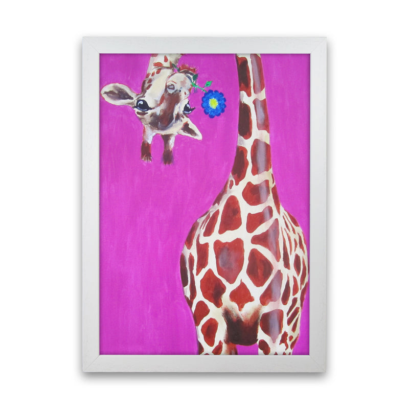 Giraffe With Blue Flower Art Print by Coco Deparis White Grain