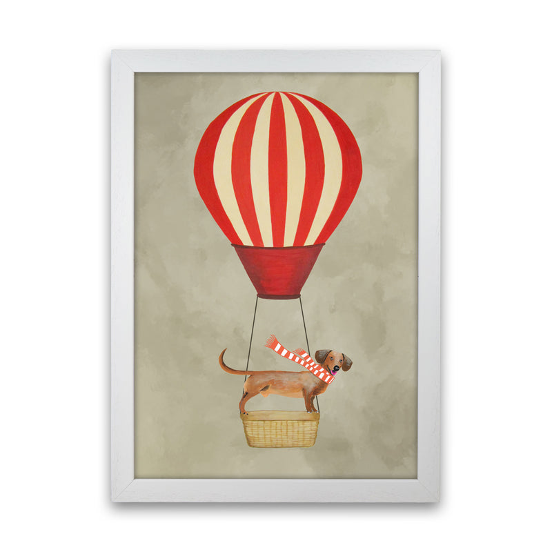 Daschund With Airballoon Art Print by Coco Deparis White Grain