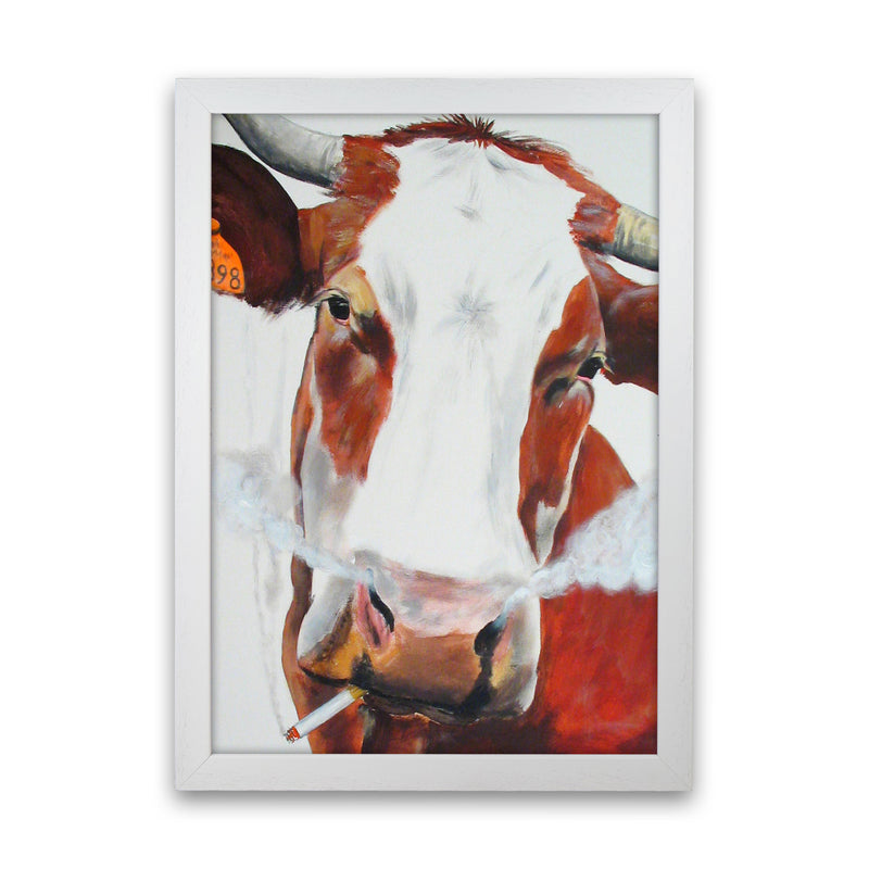 Cow Smoking 02 Art Print by Coco Deparis White Grain