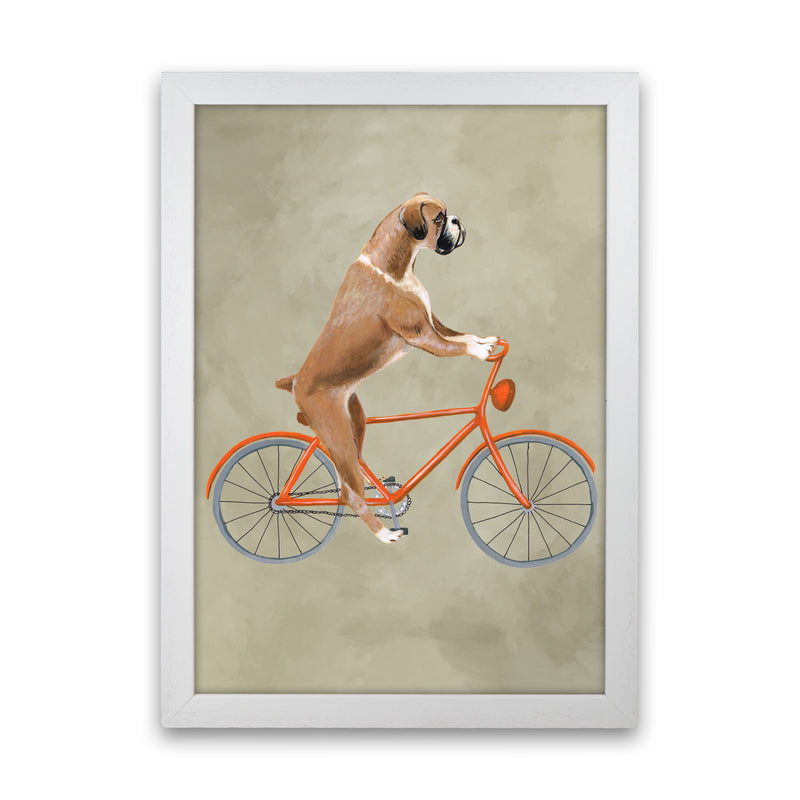 Boxer On Bicycle Art Print by Coco Deparis White Grain
