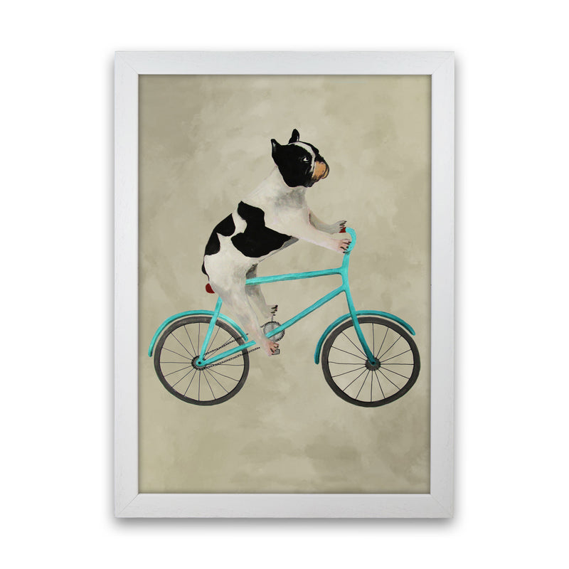 Bulldog On Bicycle Art Print by Coco Deparis White Grain