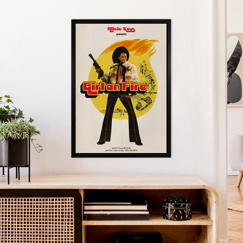 Girl on Fire by David Redon Retro Music Poster Framed Wall Art Print A1 White Frame