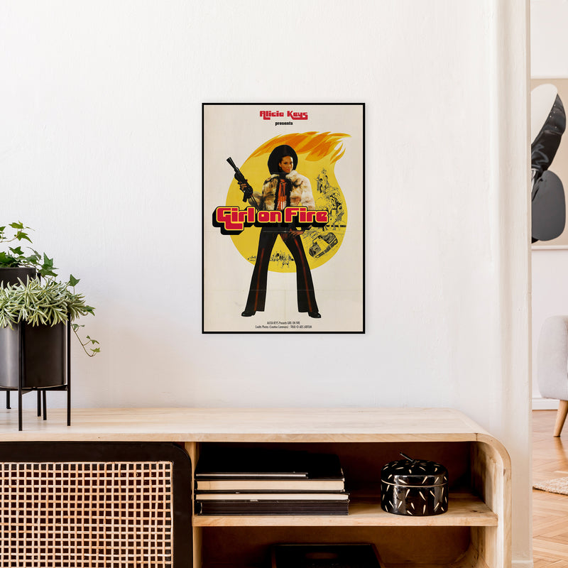Girl on Fire by David Redon Retro Music Poster Framed Wall Art Print A2 Black Frame