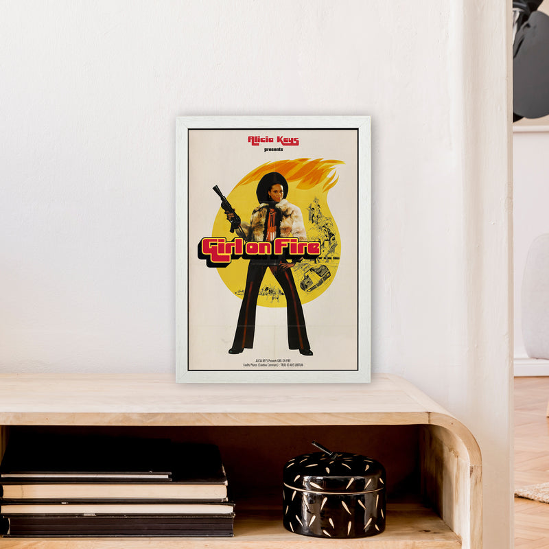 Girl on Fire by David Redon Retro Music Poster Framed Wall Art Print A3 Oak Frame