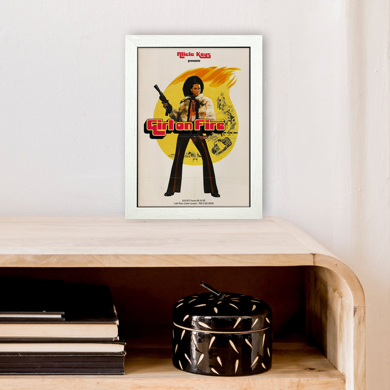 Girl on Fire by David Redon Retro Music Poster Framed Wall Art Print A4 Oak Frame