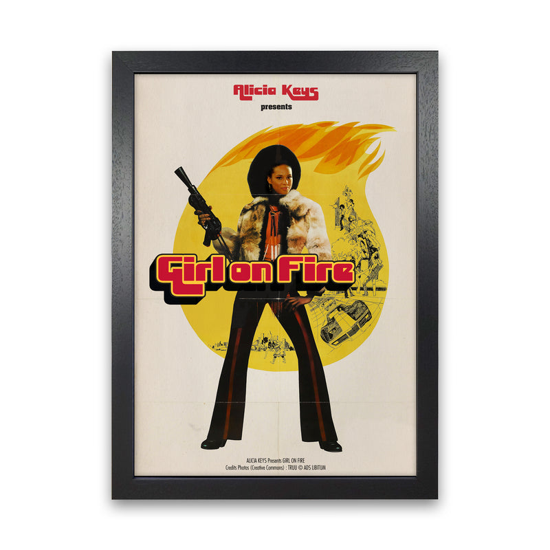 Girl on Fire by David Redon Retro Music Poster Framed Wall Art Print Black Grain