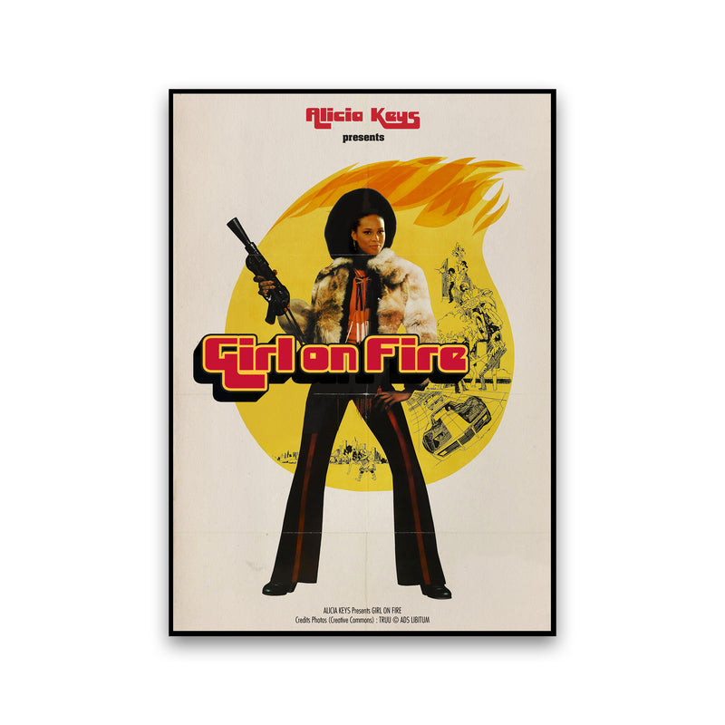 Girl on Fire by David Redon Retro Music Poster Framed Wall Art Print Print Only