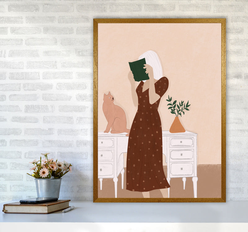 Girl Book Cat Art Print by Essentially Nomadic A1 Print Only