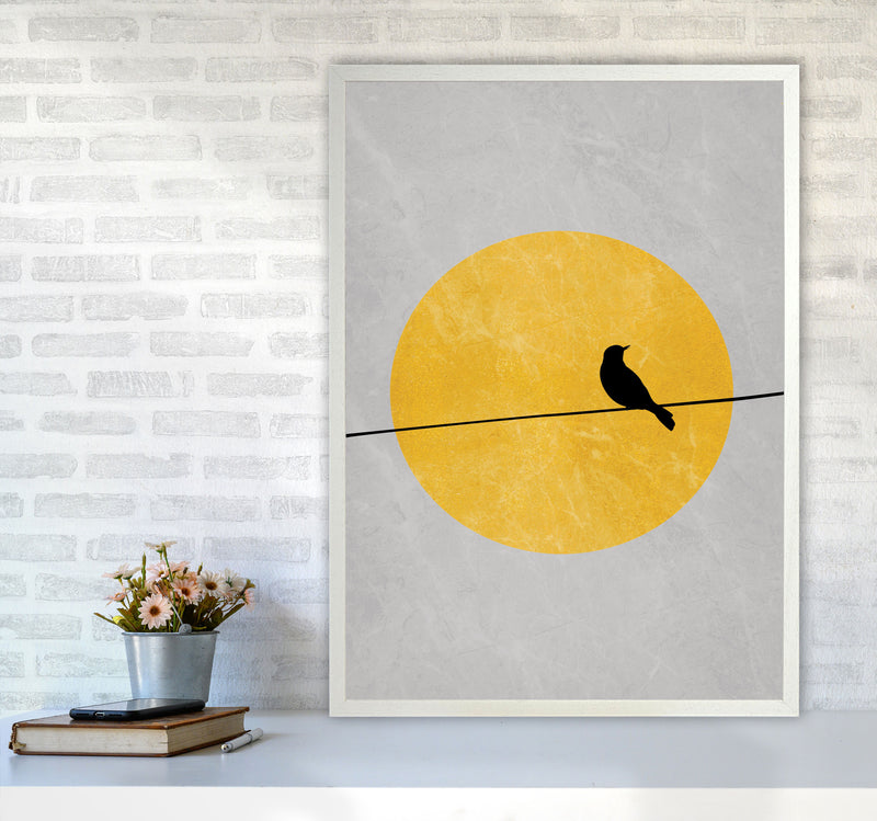 Lone Bird Art Print by Essentially Nomadic A1 Oak Frame