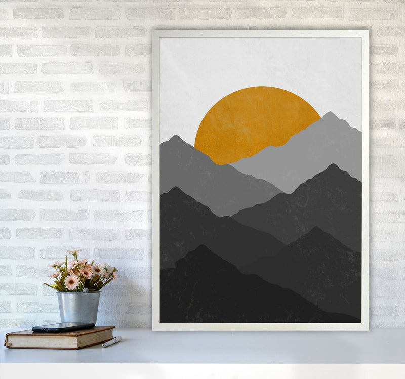 Mountain Sun Yellow Art Print by Essentially Nomadic A1 Oak Frame