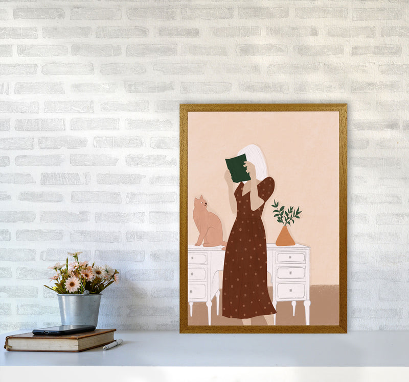 Girl Book Cat Art Print by Essentially Nomadic A2 Print Only