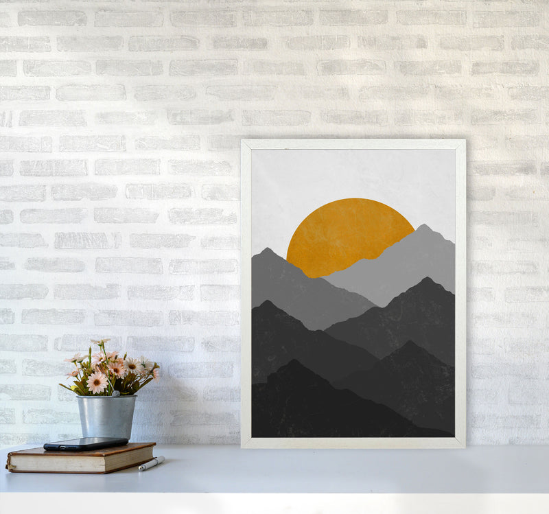 Mountain Sun Yellow Art Print by Essentially Nomadic A2 Oak Frame